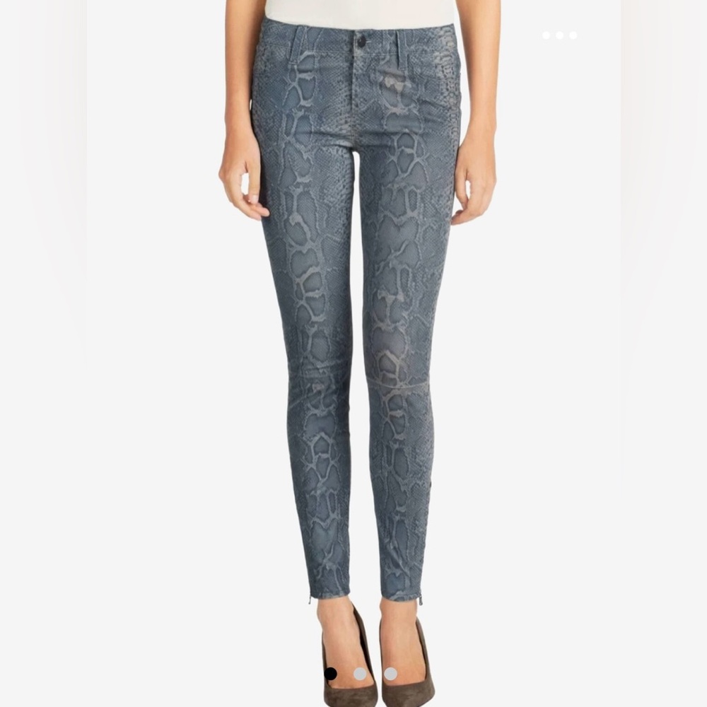 J Brand Snakeskin Print Skinny Stretch Lamb Leather Pants Blue Gray Size 26